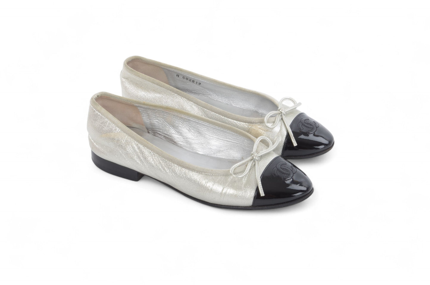 Chanel Ballet Flats Shoes Ballerina Ballet Flat Pumps Ribbon Leather Vintage Size 35C