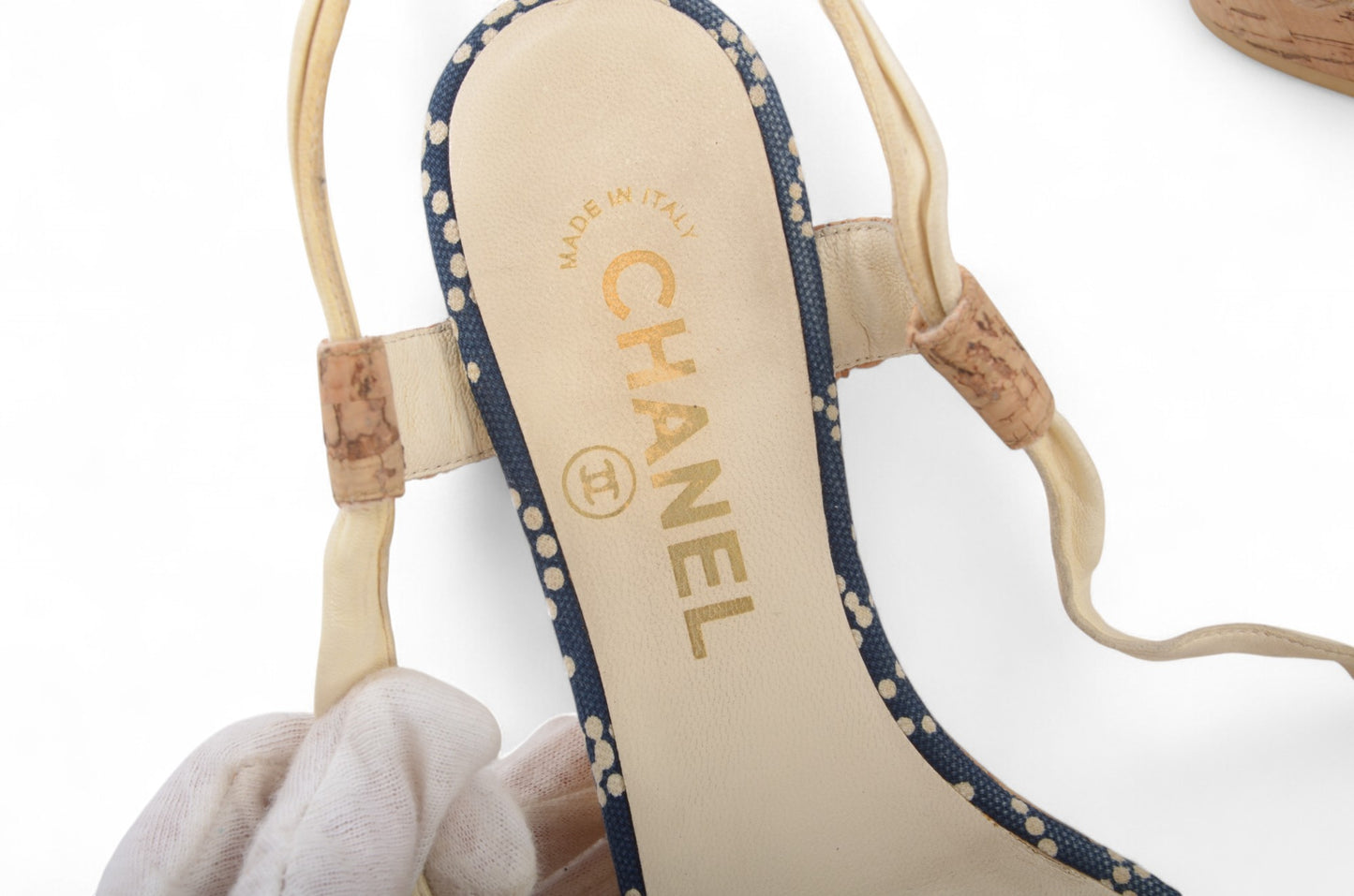 Chanel Rare Heels Sandals Coco Mark Wedge Denim Navy Blue Vintage CC Logo Mules Size 36