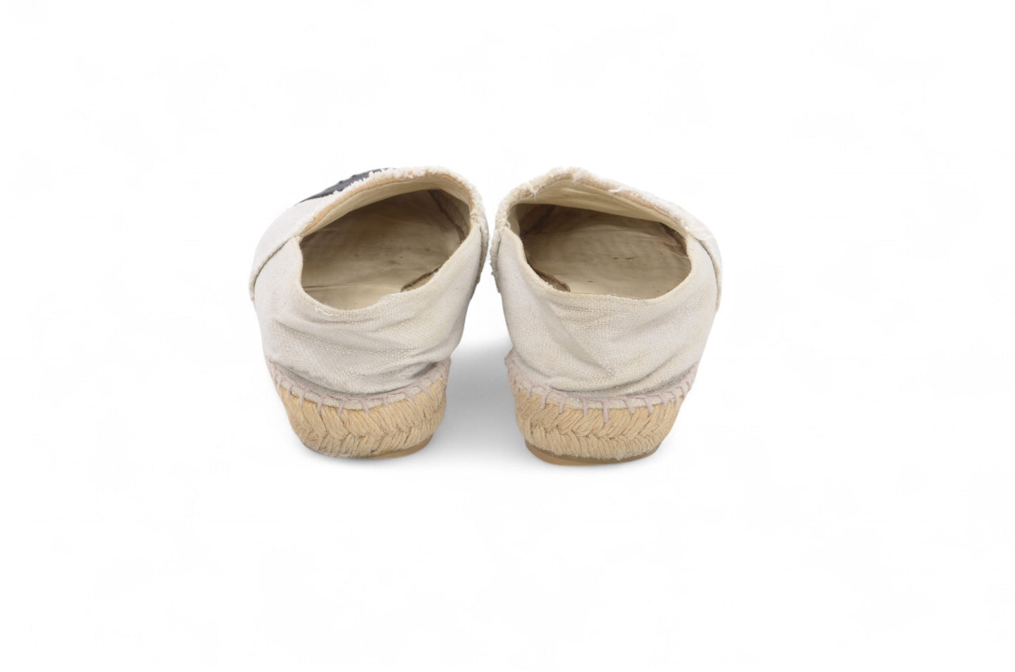 Chanel Interlocking CC Logo Espadrilles Flats Shoes White/Black Canvas CC Cap Toe Espadrille Flats Size 37