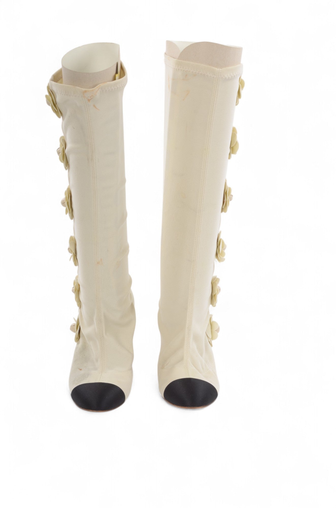 Chanel Camellia Tight Boots Heels Limited Series Resort 2011 Runway Rare Ecru Size 36 1/2C