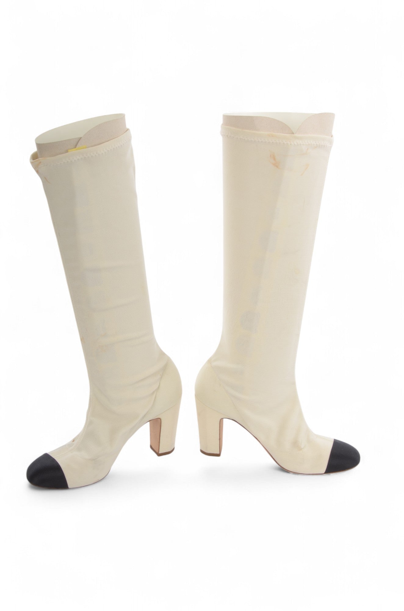 Chanel Camellia Tight Boots Heels Limited Series Resort 2011 Runway Rare Ecru Size 36 1/2C