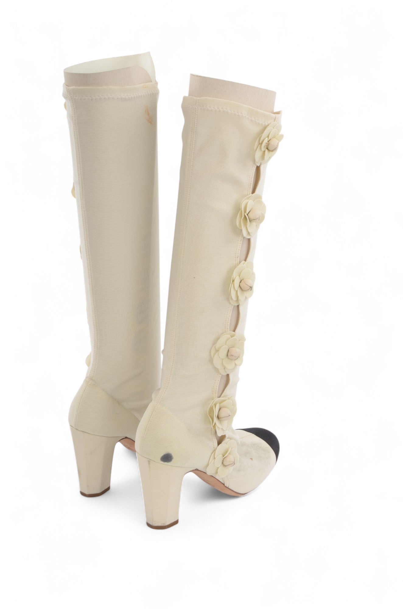 Chanel Camellia Tight Boots Heels Limited Series Resort 2011 Runway Rare Ecru Size 36 1/2C