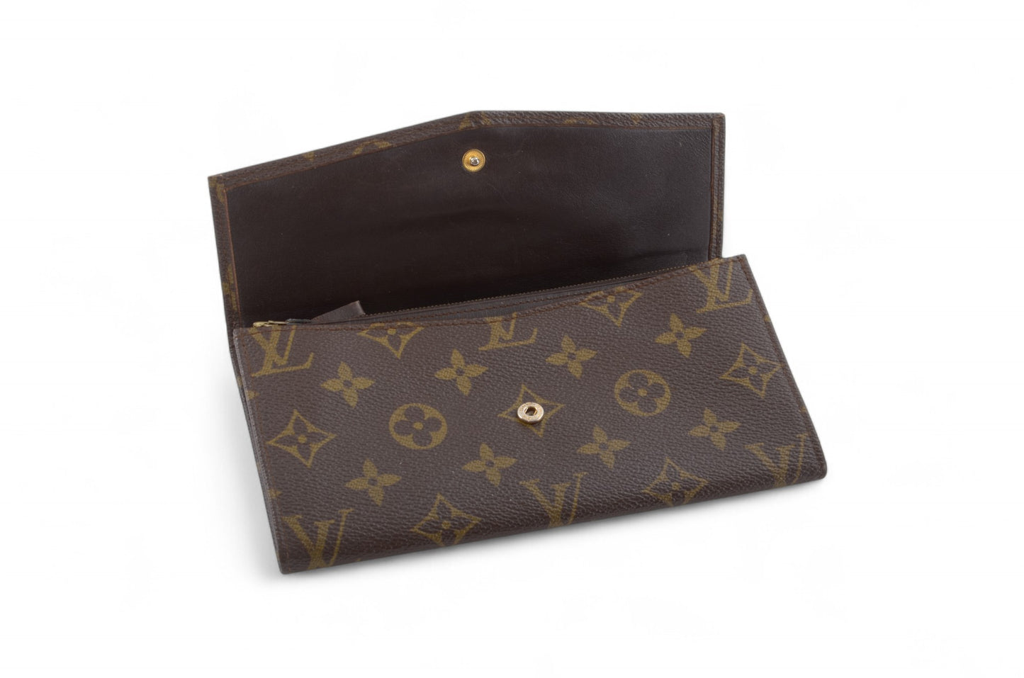 Louis Vuitton Pochette Porte-monnaie Credit Monogram Wallet Vintage Leather Canvas Brown Crossbody Bag