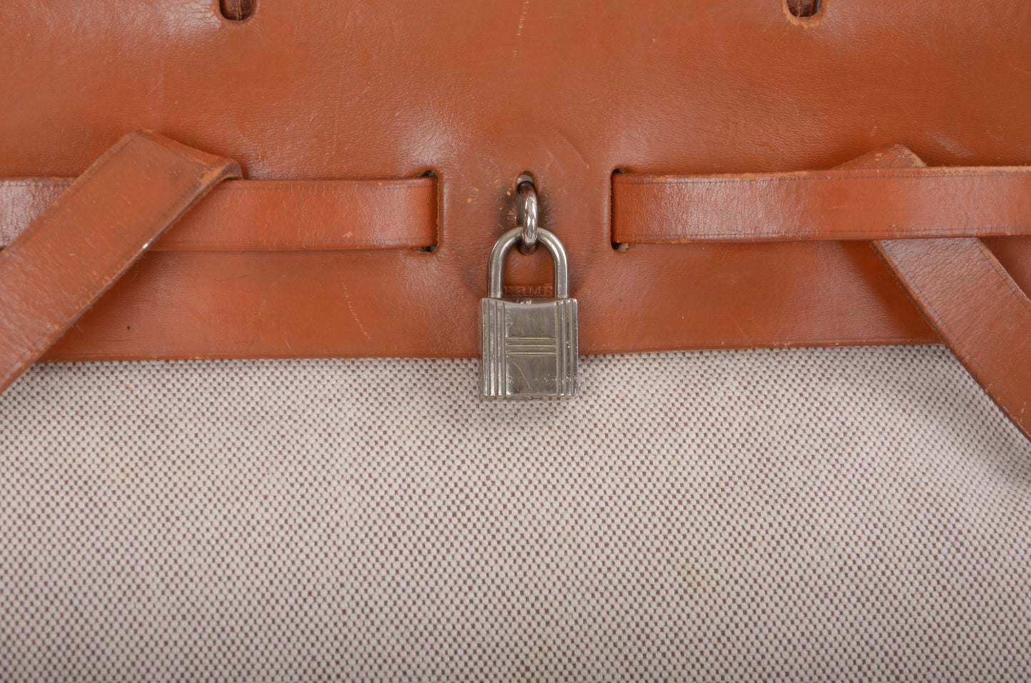 Hermès Herbag Backpack Bag Leather Canvas Toile Ash Vintage Beige Brown Vintage