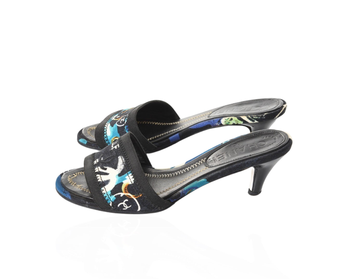 Chanel Multicolor Vintage Limited Edition Sandals Heels Shoes Leather Coco Size 35,5