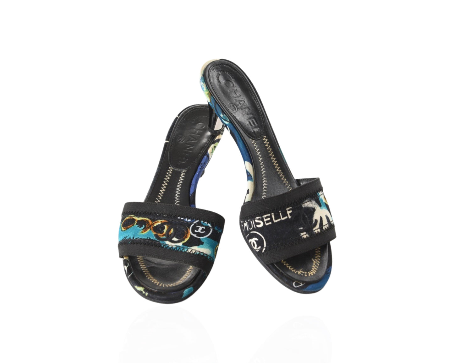 Chanel Multicolor Vintage Limited Edition Sandals Heels Shoes Leather Coco Size 35,5