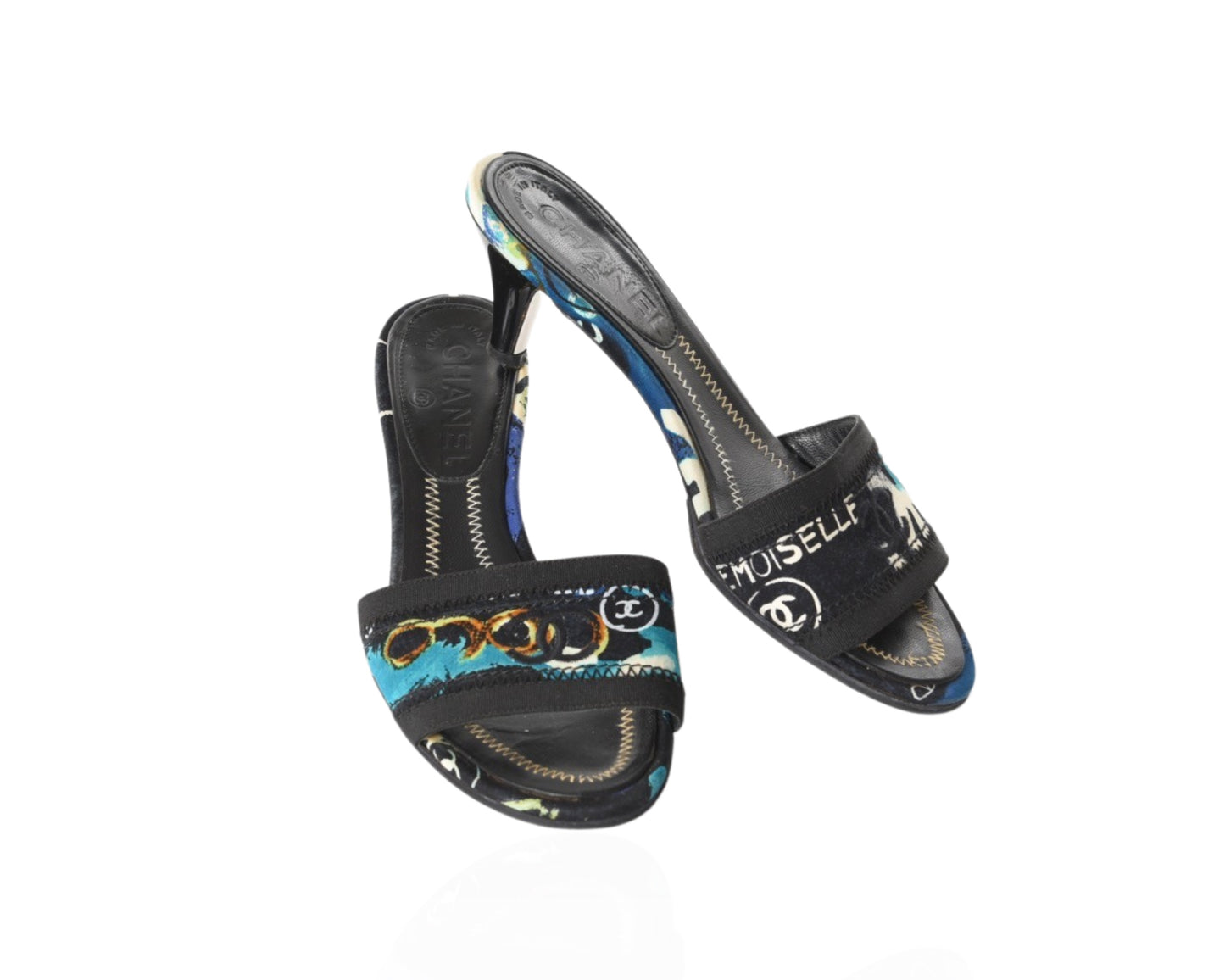 Chanel Multicolor Vintage Limited Edition Sandals Heels Shoes Leather Coco Size 35,5