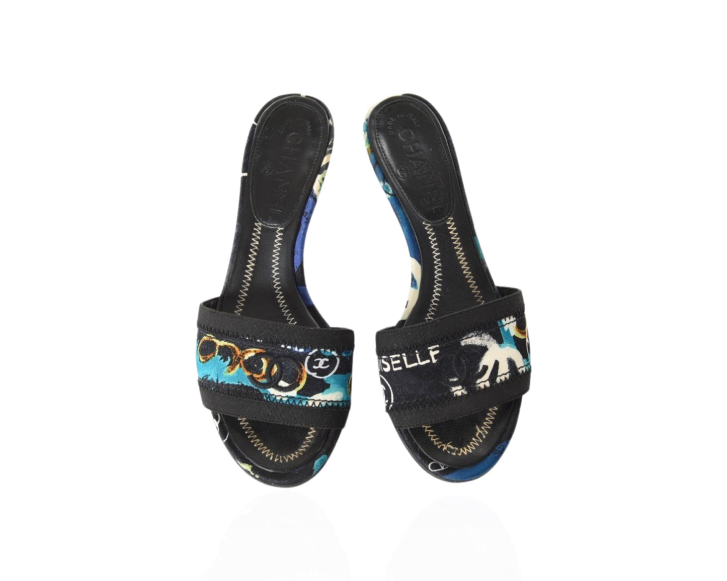 Chanel Multicolor Vintage Limited Edition Sandals Heels Shoes Leather Coco Size 35,5