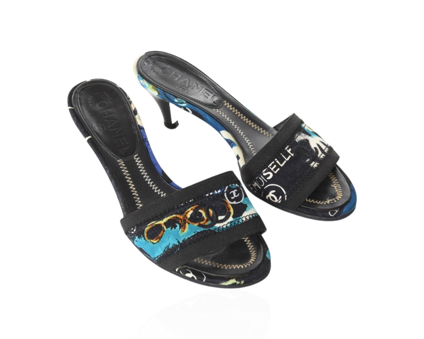 Chanel Multicolor Vintage Limited Edition Sandals Heels Shoes Leather Coco Size 35,5