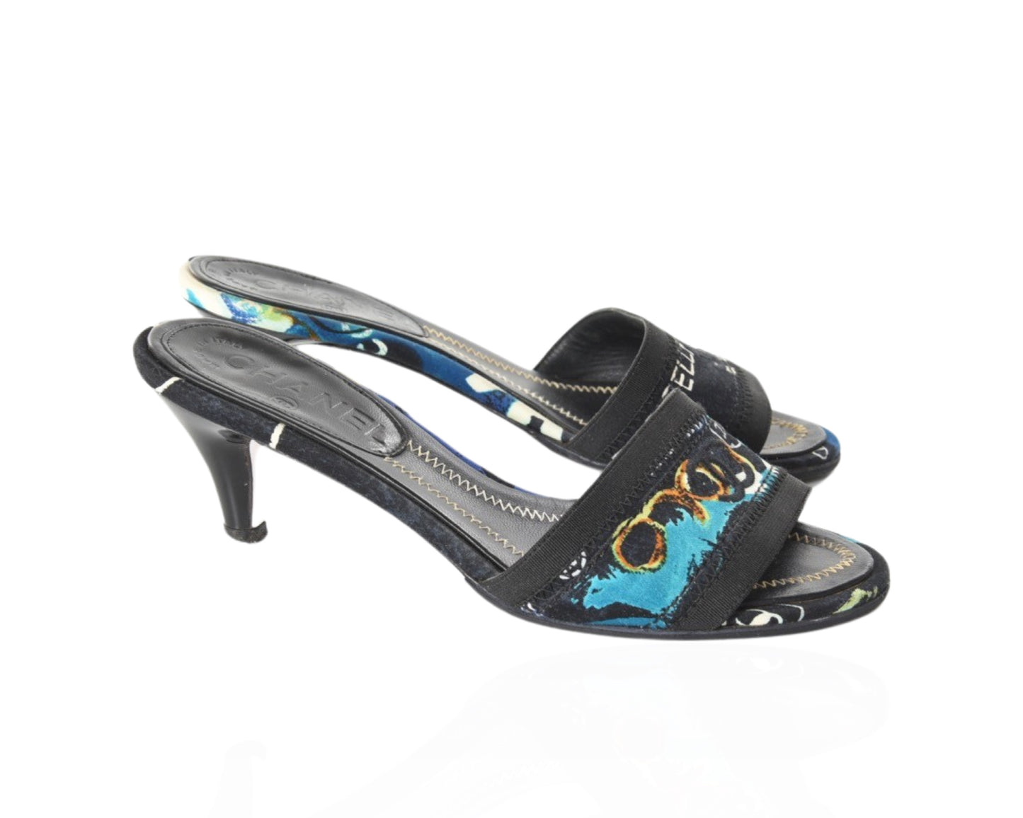Chanel Multicolor Vintage Limited Edition Sandals Heels Shoes Leather Coco Size 35,5