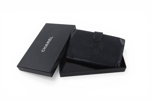 Chanel Wallet Caviar Leather Coco Bi-fold Purse Black Cardholder Women's Vintage Designer Classic
