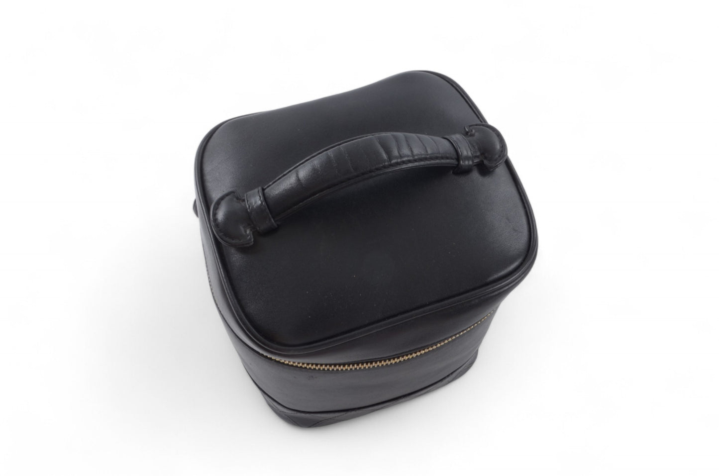 Chanel Quilted Vanity Toiletry Bag CC Logo Vintage Lambskin Leather Black Make Up Pouch