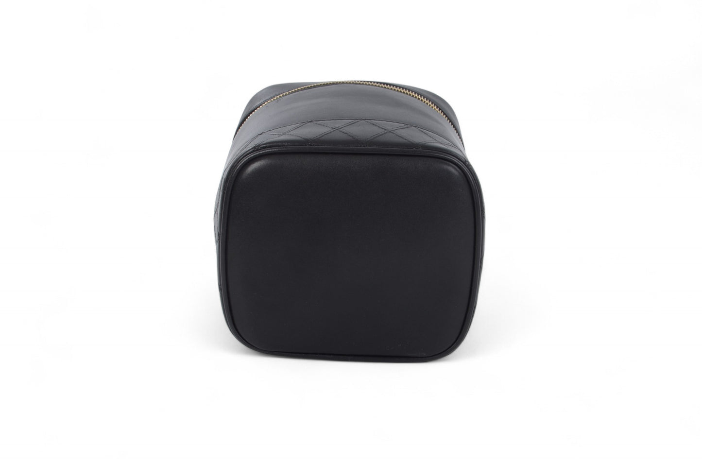 Chanel Quilted Vanity Toiletry Bag CC Logo Vintage Lambskin Leather Black Make Up Pouch