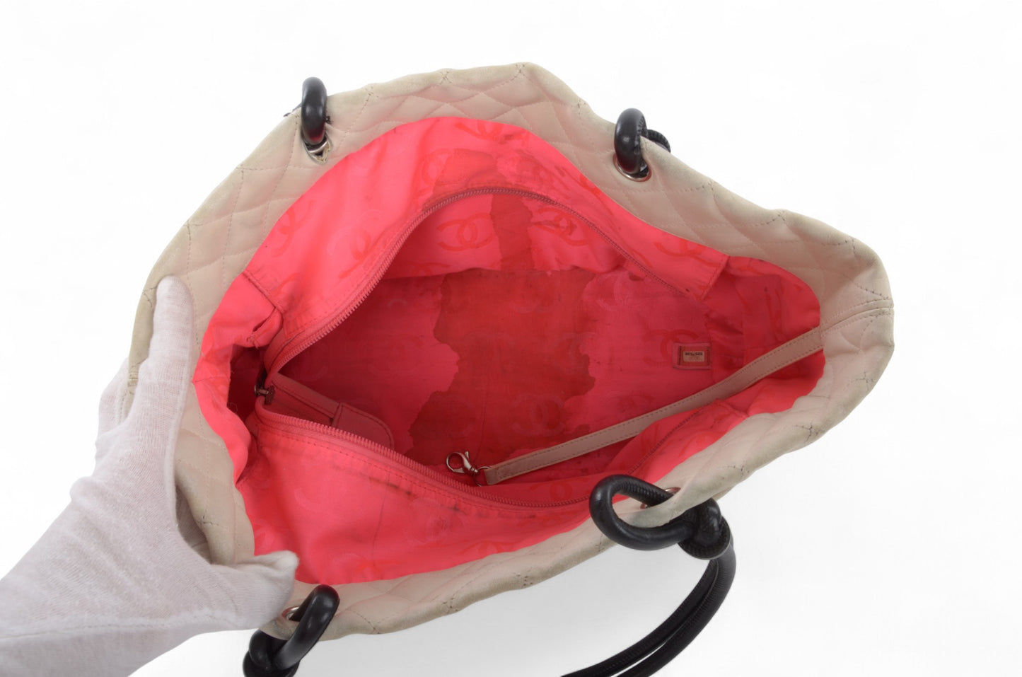 Chanel Cambon Line Tote Shoulder Bag Handbag White CC Quilted Leather Black Designer Classic