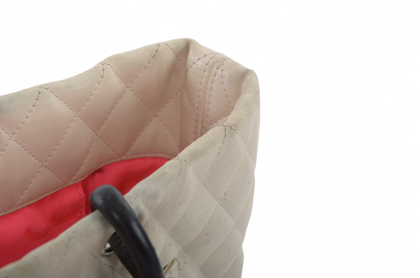 Chanel Cambon Line Tote Shoulder Bag Handbag White CC Quilted Leather Black Designer Classic