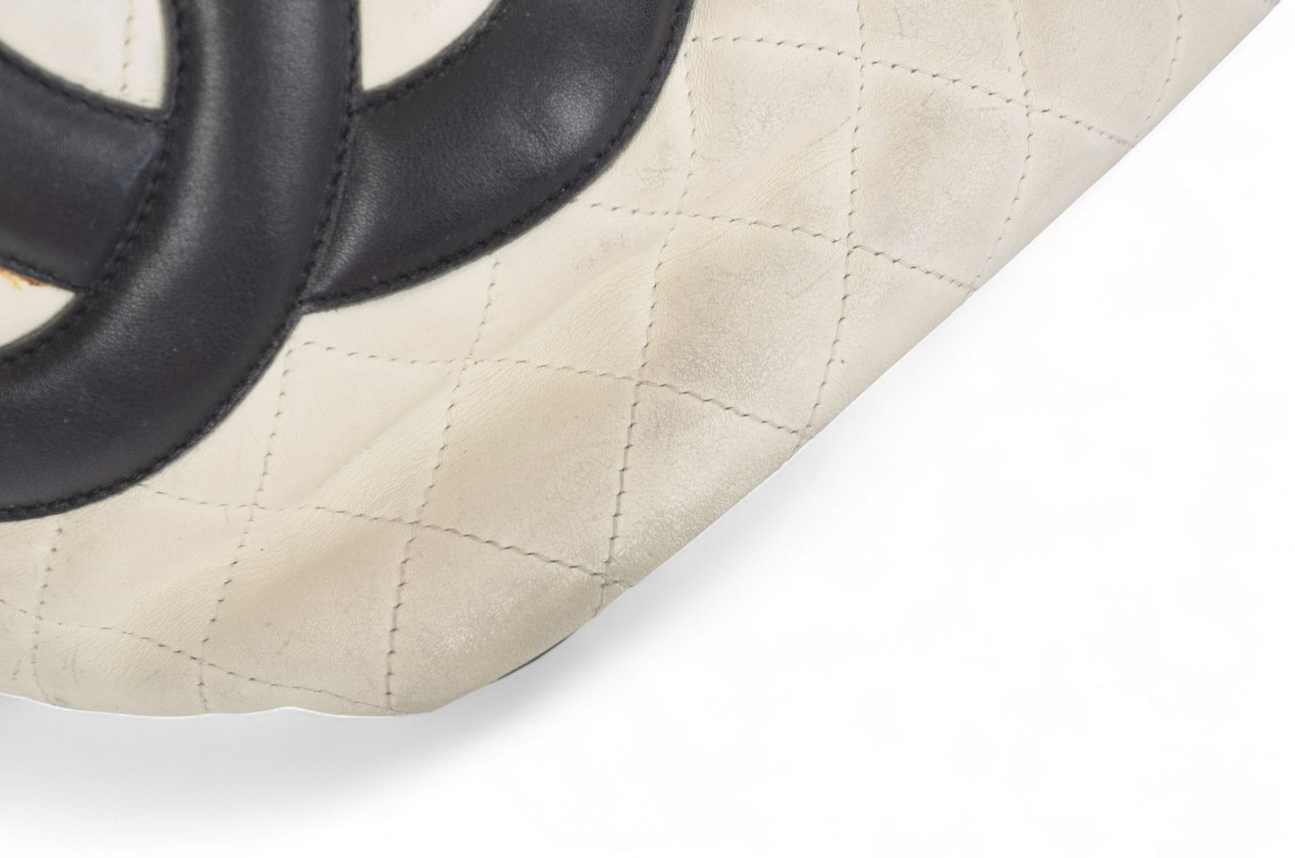 Chanel Cambon Line Tote Shoulder Bag Handbag White CC Quilted Leather Black Designer Classic