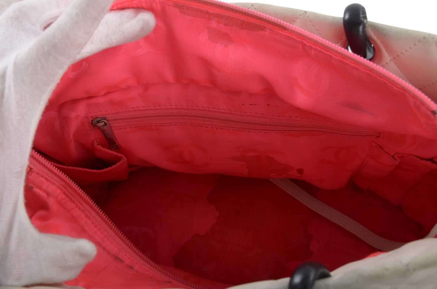 Chanel Cambon Line Tote Shoulder Bag Handbag White CC Quilted Leather Black Designer Classic