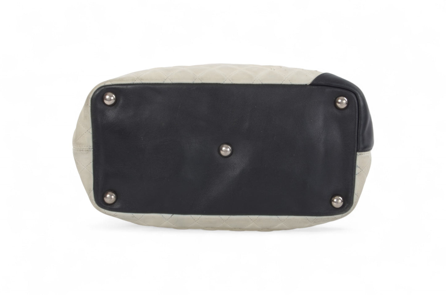 Chanel Cambon Line Tote Shoulder Bag Handbag White CC Quilted Leather Black Designer Classic