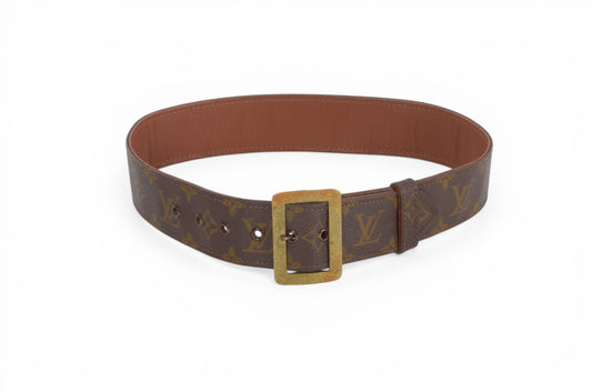 Louis Vuitton Vintage Belt Monogram Canvas Leather Brown Designer Classic