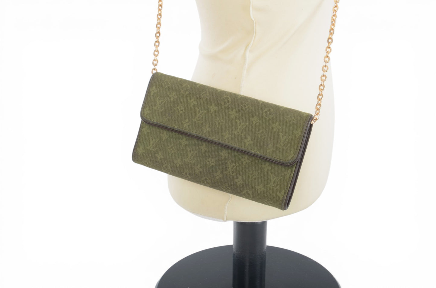 Louis Vuitton Sarah Mini Lin Monogram Wallet Khaki Vintage Crossbody Bag Designer Classic