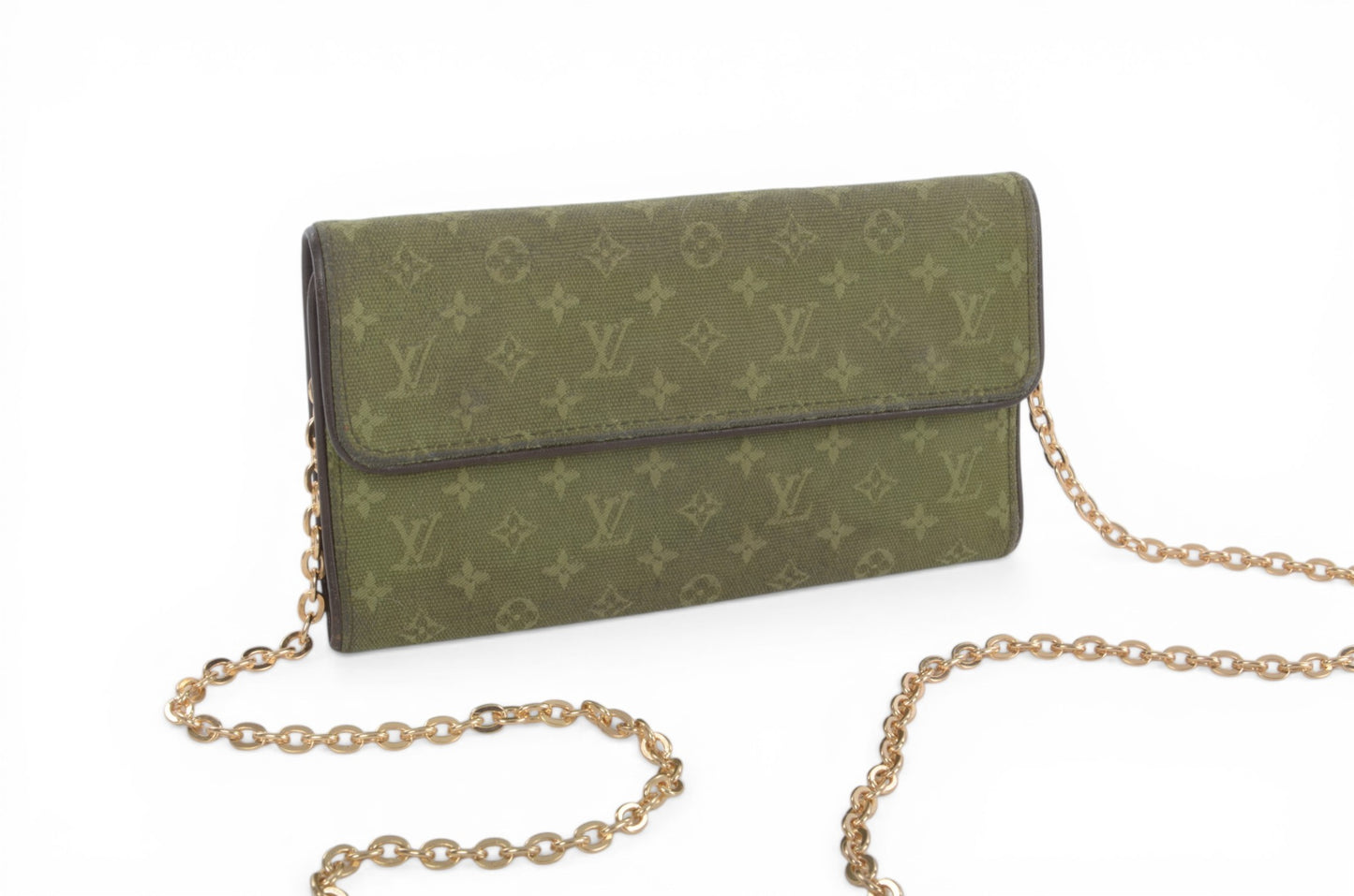 Louis Vuitton Sarah Mini Lin Monogram Wallet Khaki Vintage Crossbody Bag Designer Classic
