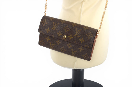 Louis Vuitton Sarah Monogram Wallet Vintage Leather Canvas Brown Crossbody Bag