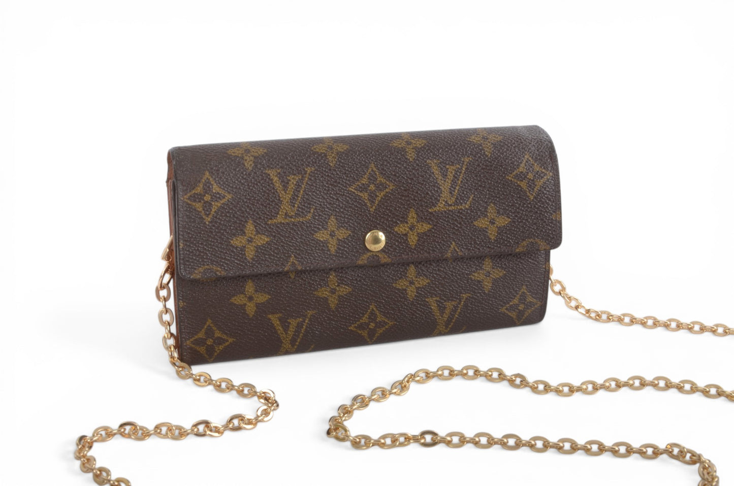 Louis Vuitton Sarah Monogram Wallet Vintage Leather Canvas Brown Crossbody Bag