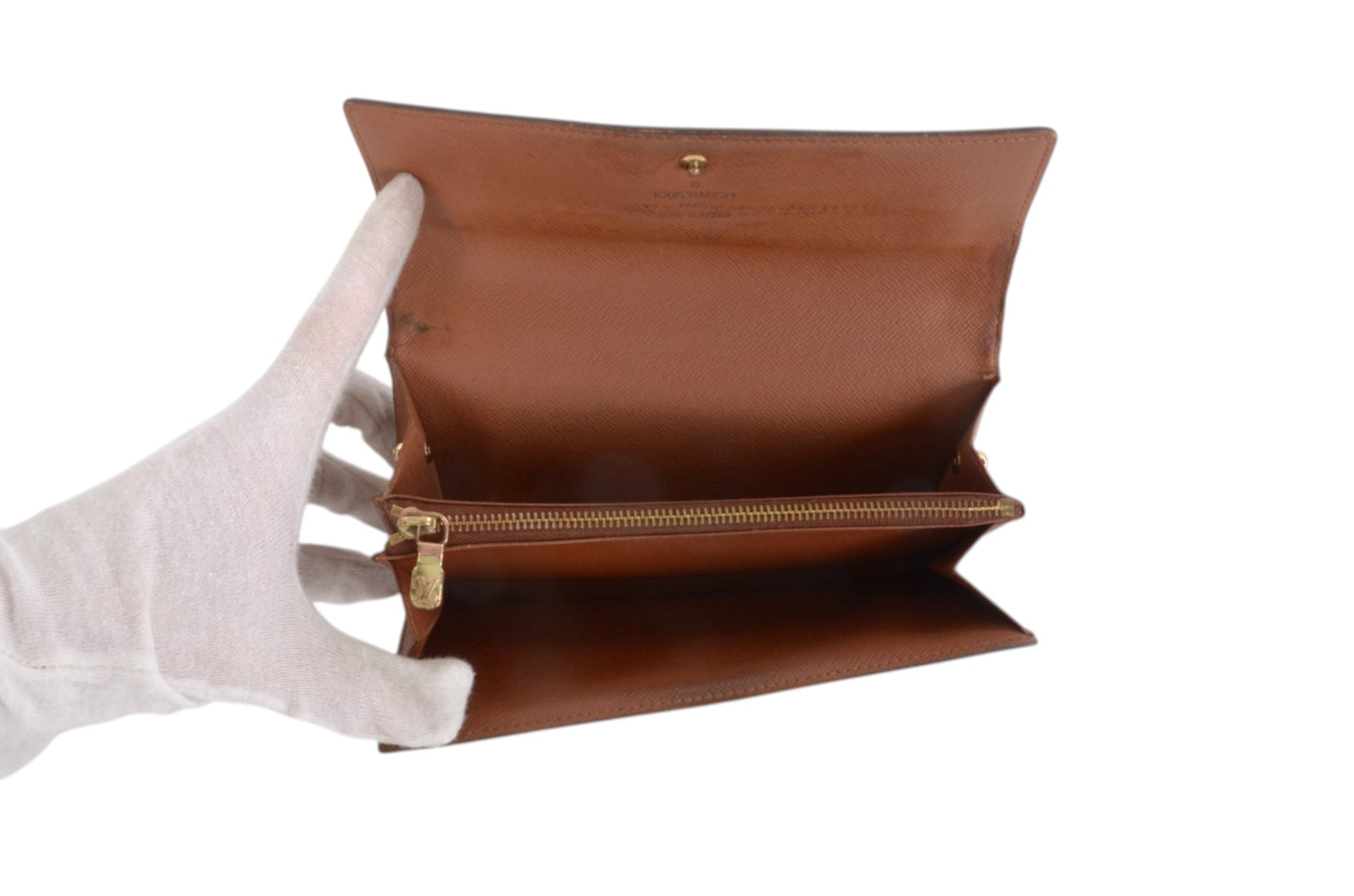 Louis Vuitton Sarah Monogram Wallet Vintage Leather Canvas Brown Crossbody Bag