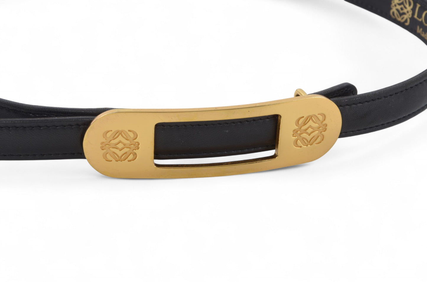 Loewe Anagram Belt Black Gold Buckle Vintage Designer Classic