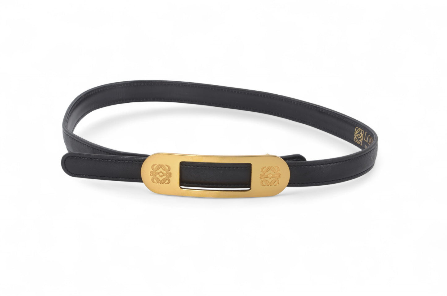 Loewe Anagram Belt Black Gold Buckle Vintage Designer Classic