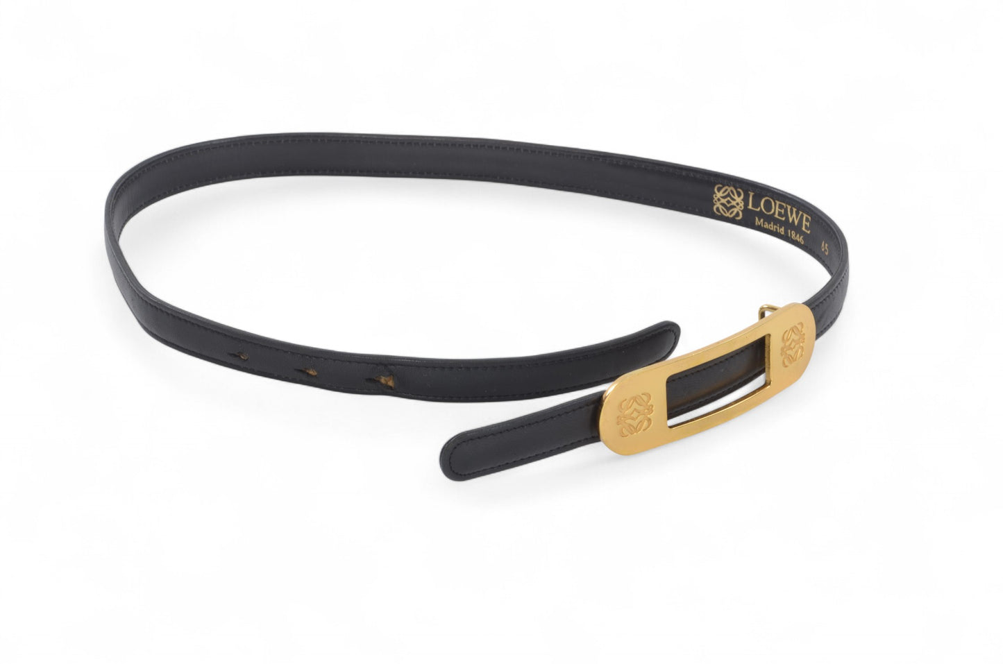 Loewe Anagram Belt Black Gold Buckle Vintage Designer Classic