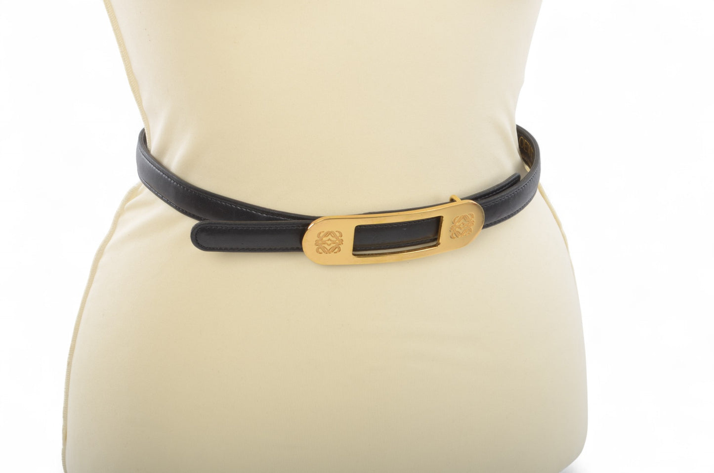 Loewe Anagram Belt Black Gold Buckle Vintage Designer Classic