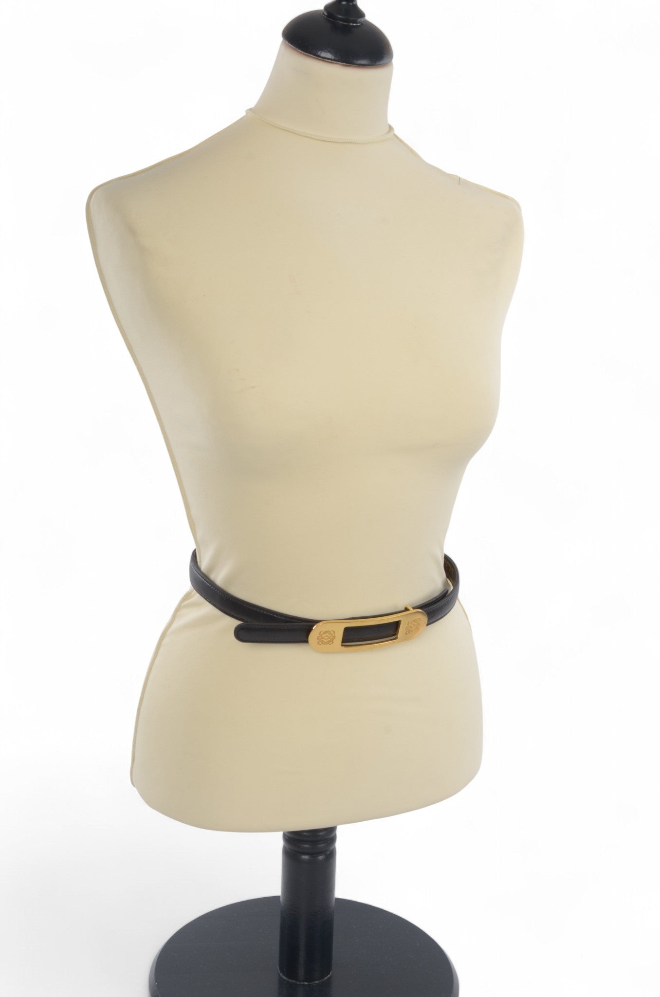 Loewe Anagram Belt Black Gold Buckle Vintage Designer Classic