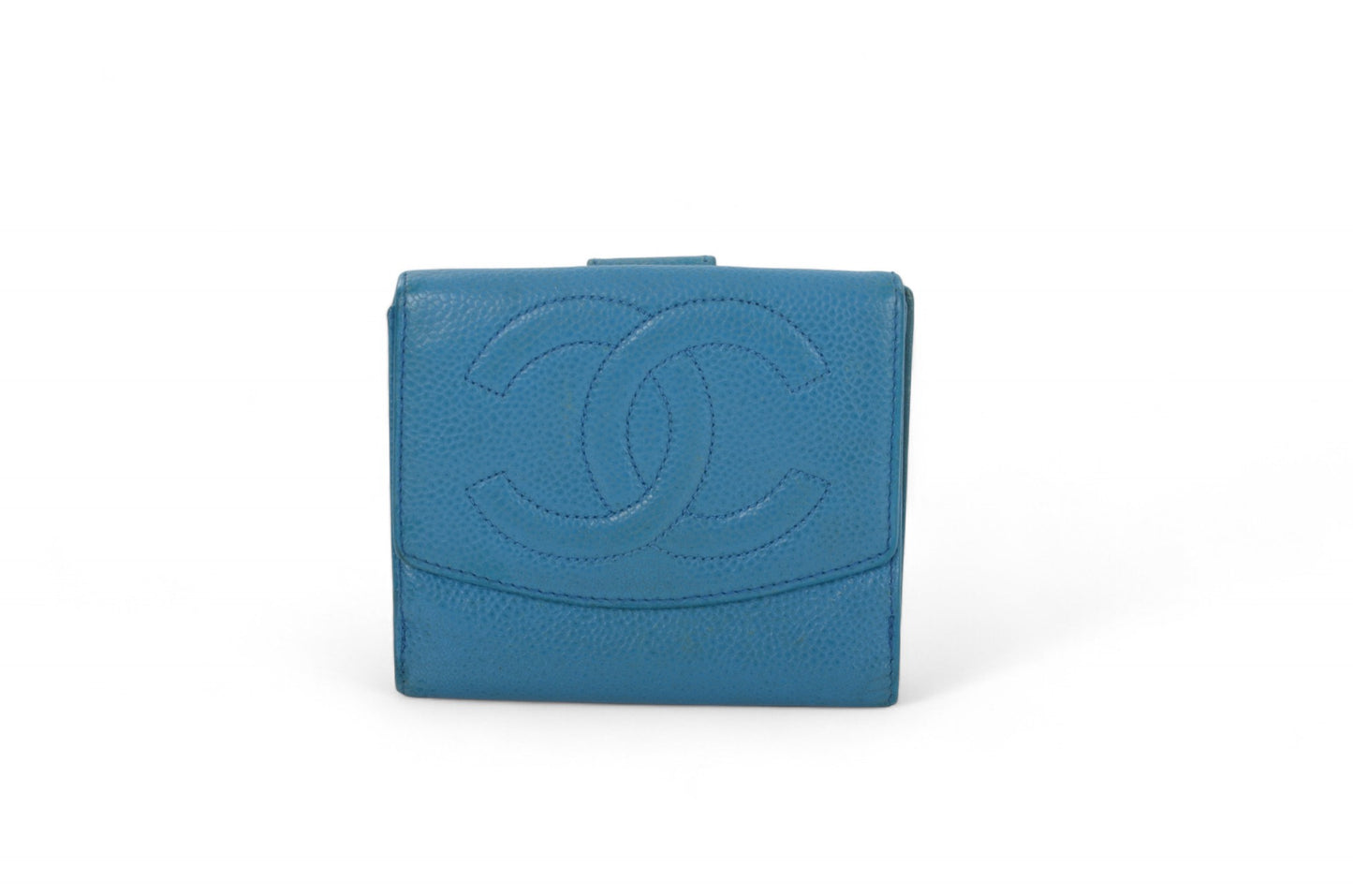 Chanel Blue Caviar Leather Wallet Coco Bi-fold Coin Purse Women's Vintage Crossbody Bag