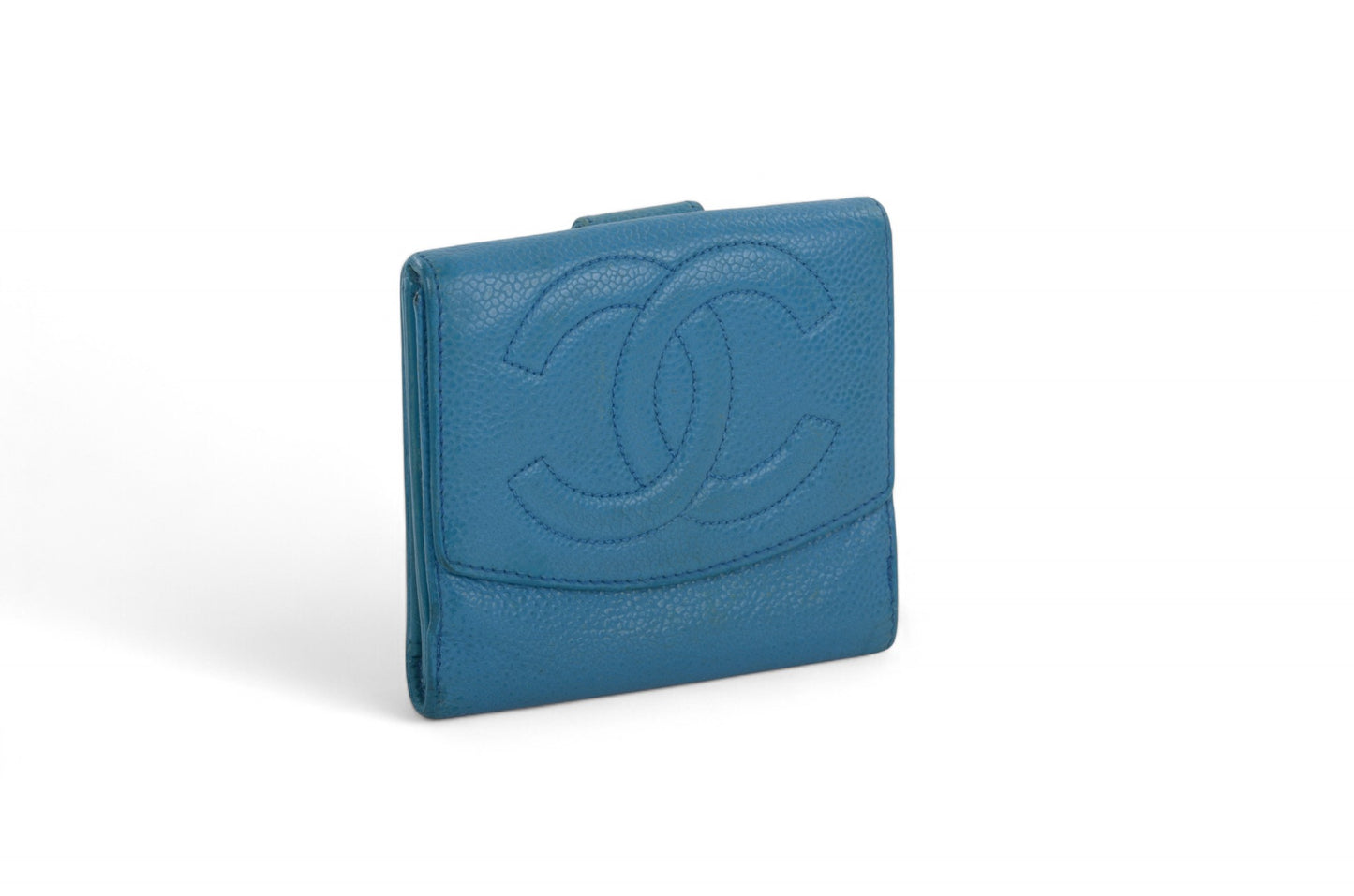 Chanel Blue Caviar Leather Wallet Coco Bi-fold Coin Purse Women's Vintage Crossbody Bag
