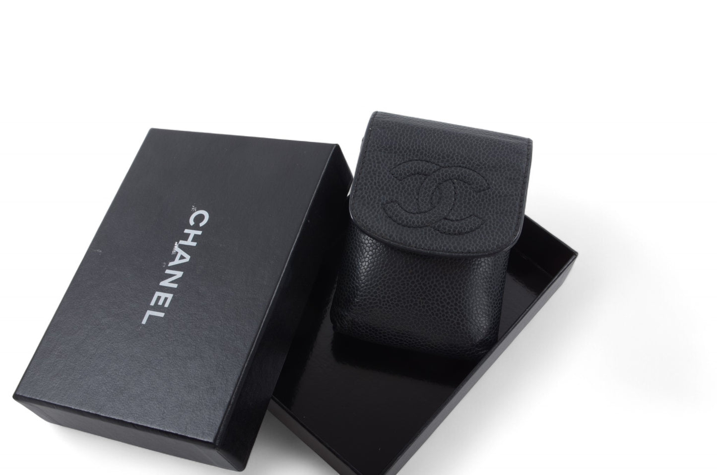 Chanel Purse Pouch Caviar Leather Black CC Logo Vintage Crossbody Mini Bag Case Timeless Classic