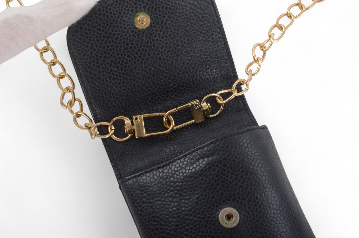 Chanel Purse Pouch Caviar Leather Black CC Logo Vintage Crossbody Mini Bag Case Timeless Classic