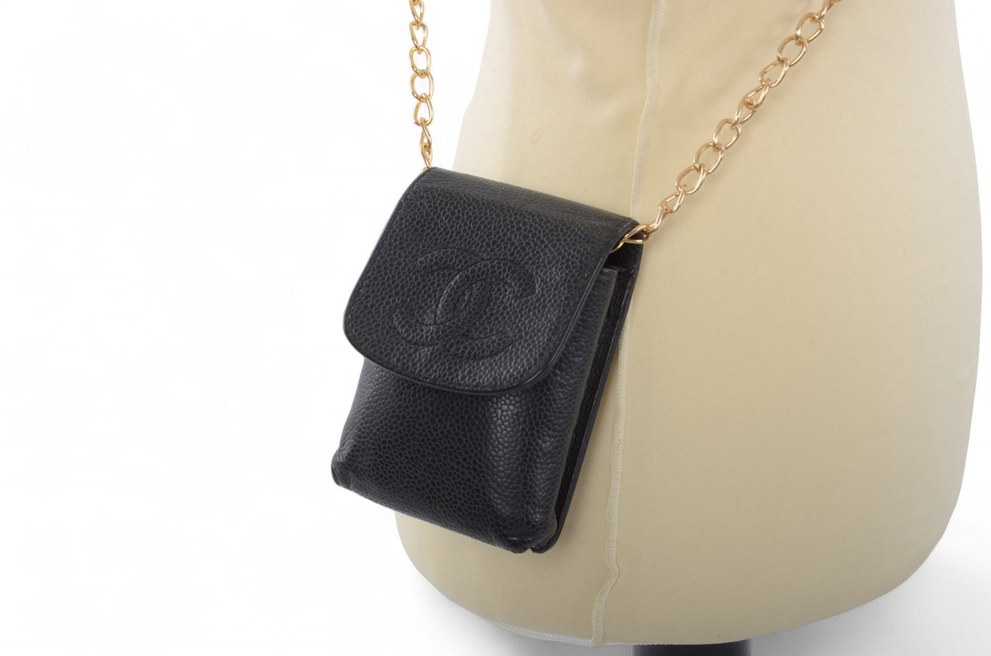 Chanel Purse Pouch Caviar Leather Black CC Logo Vintage Crossbody Mini Bag Case Timeless Classic