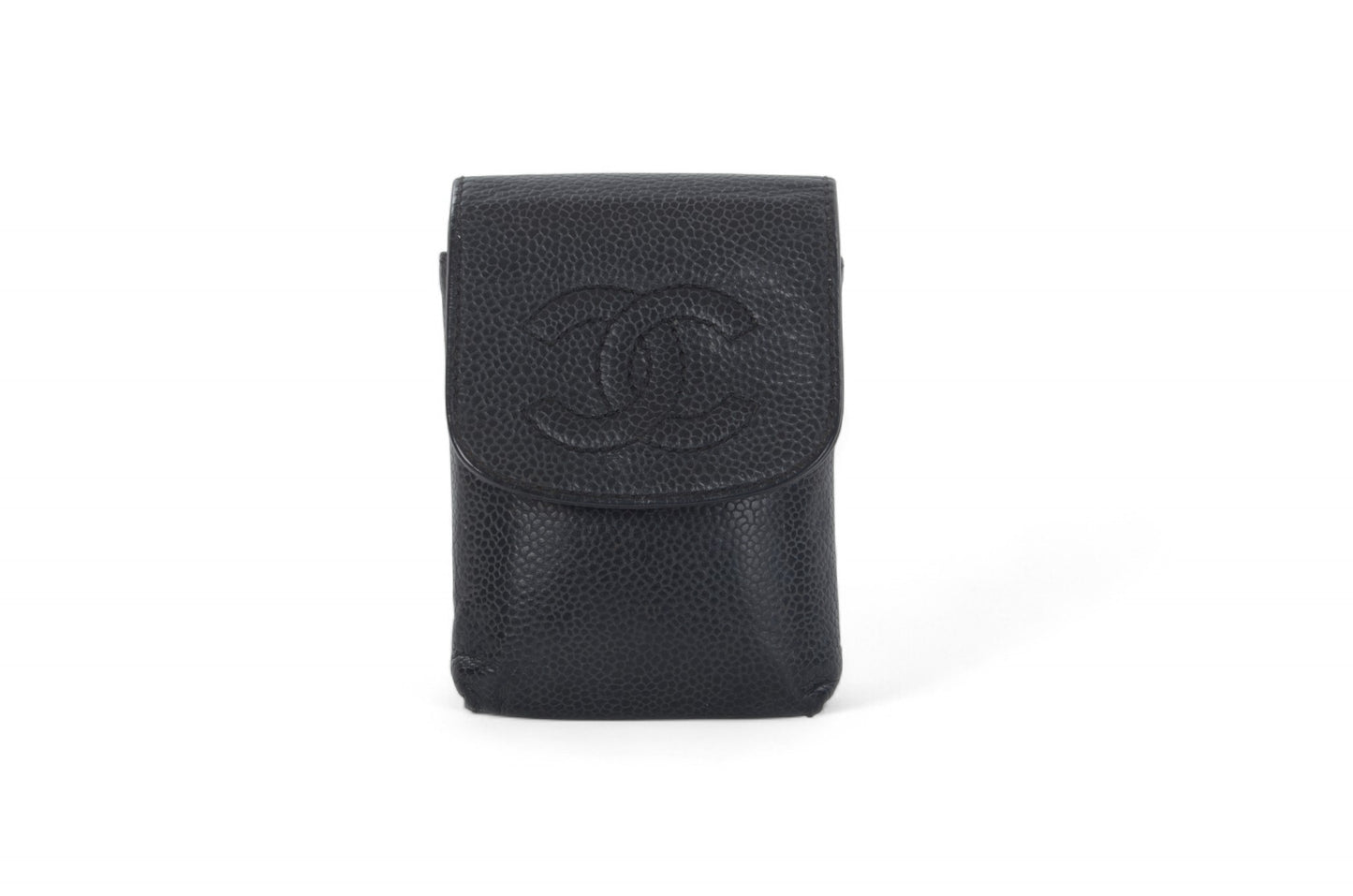Chanel Purse Pouch Caviar Leather Black CC Logo Vintage Crossbody Mini Bag Case Timeless Classic