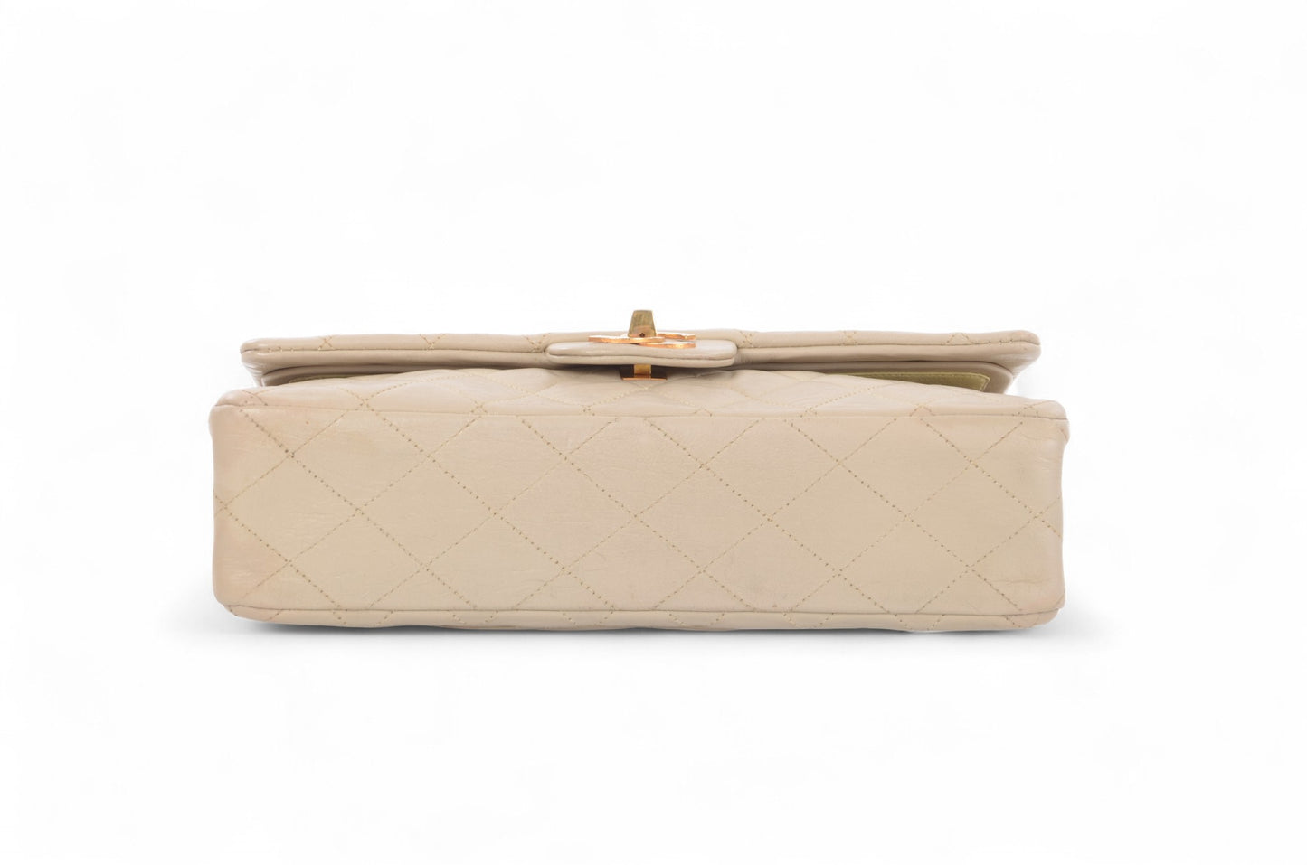 Chanel Classic Medium Double Flap Bag 25 Beige Lambskin Vintage Timeless Classic Matelasse Coco Mark Turn Lock Chain Shoulder Bag Crossbody