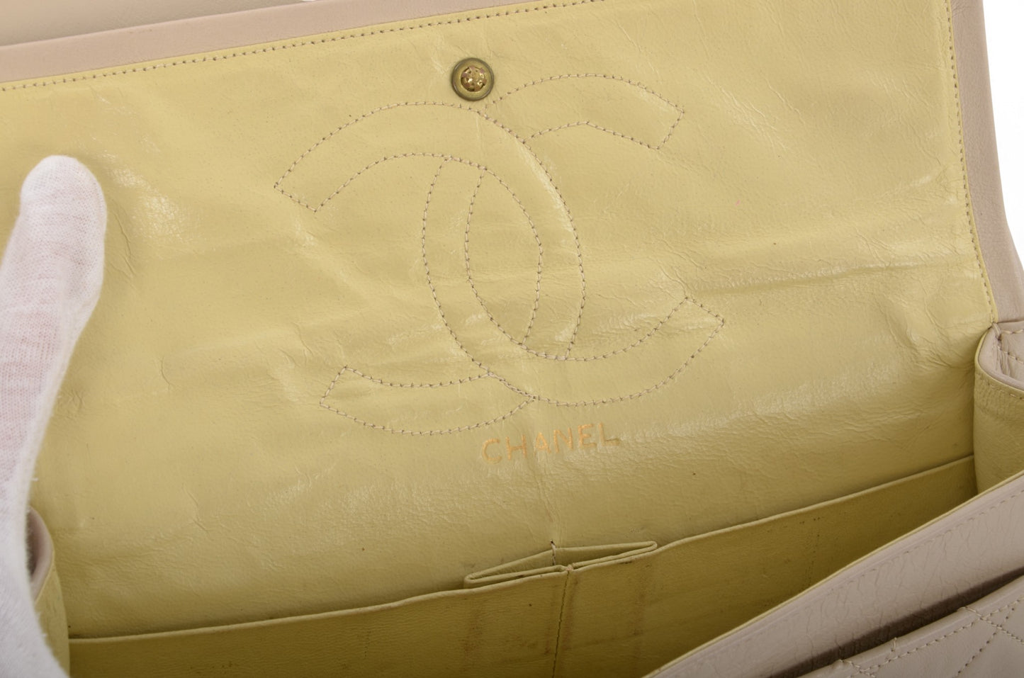 Chanel Classic Medium Double Flap Bag 25 Beige Lambskin Vintage Timeless Classic Matelasse Coco Mark Turn Lock Chain Shoulder Bag Crossbody