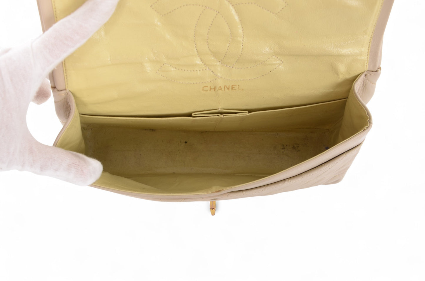 Chanel Classic Medium Double Flap Bag 25 Beige Lambskin Vintage Timeless Classic Matelasse Coco Mark Turn Lock Chain Shoulder Bag Crossbody
