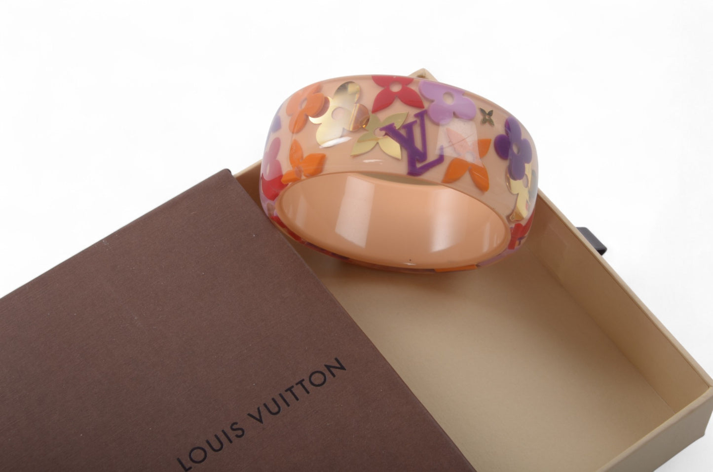 Louis Vuitton Resin Monogram Farandole Inclusion Acryl Bracelet Bangle Light Pink Gold Multicolor