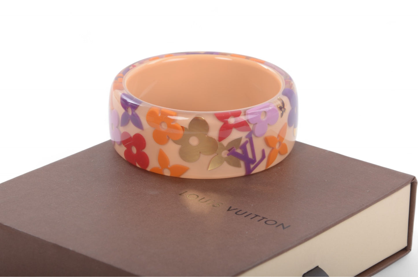 Louis Vuitton Resin Monogram Farandole Inclusion Acryl Bracelet Bangle Light Pink Gold Multicolor