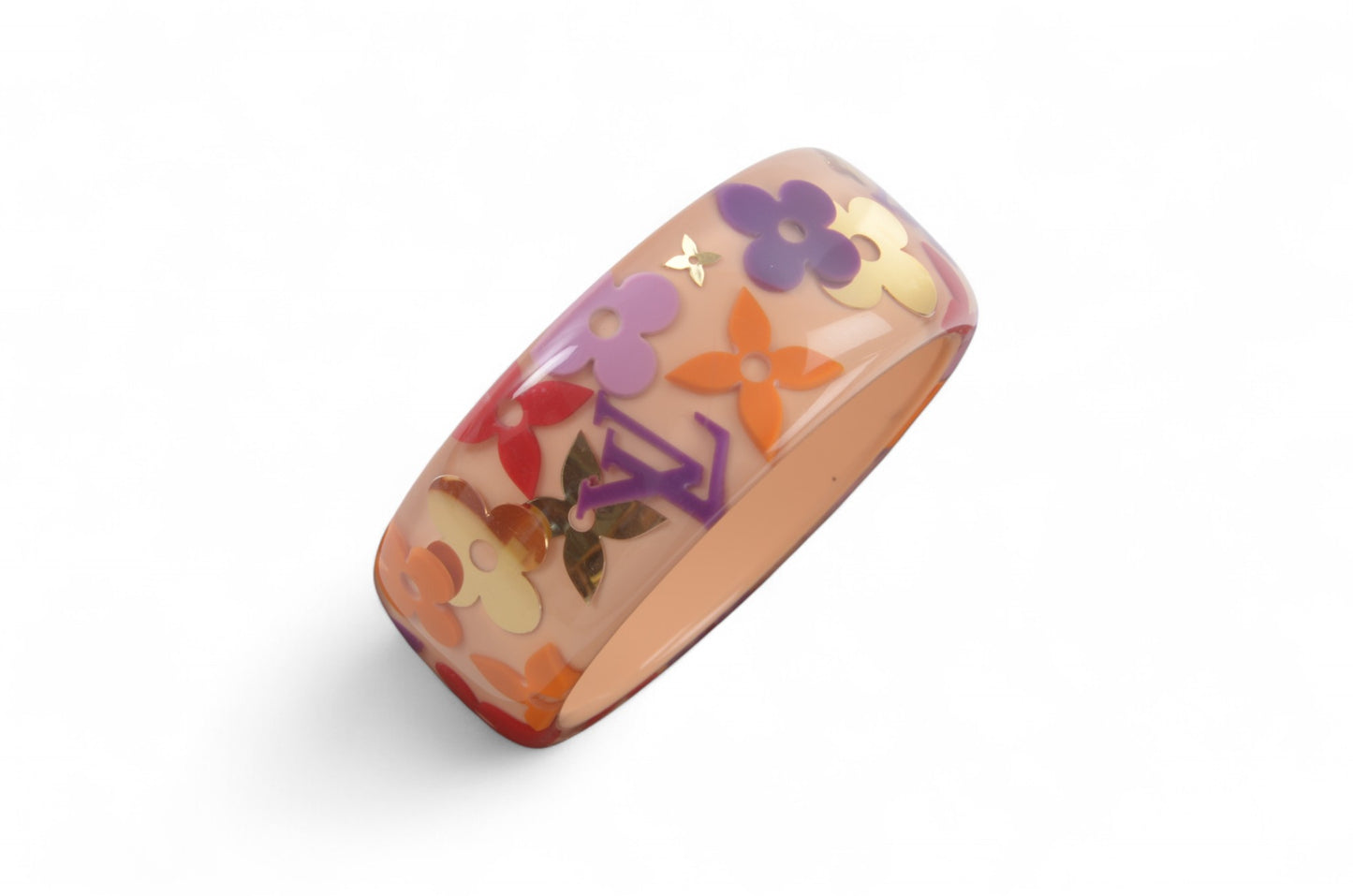 Louis Vuitton Resin Monogram Farandole Inclusion Acryl Bracelet Bangle Light Pink Gold Multicolor