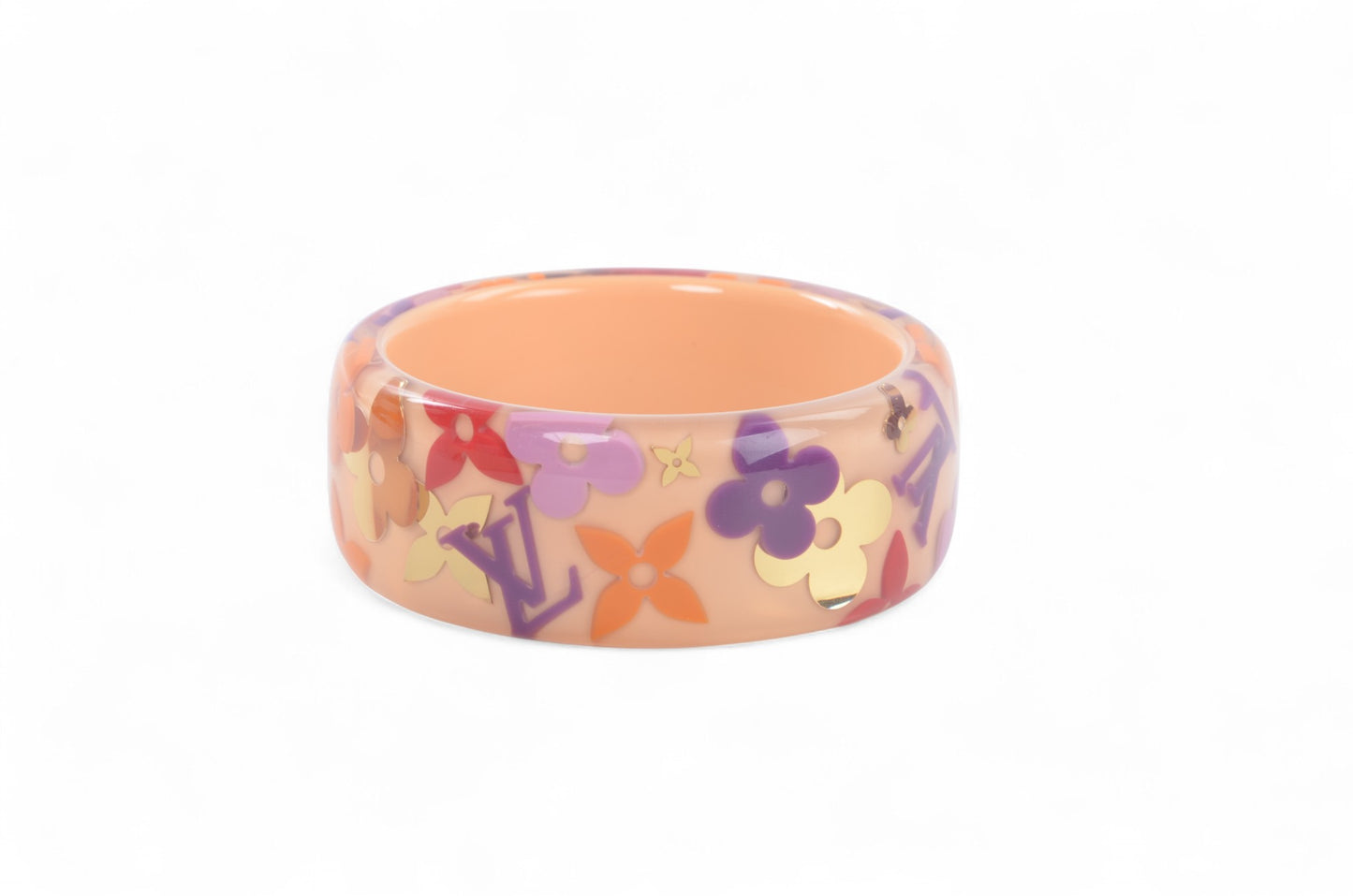 Louis Vuitton Resin Monogram Farandole Inclusion Acryl Bracelet Bangle Light Pink Gold Multicolor