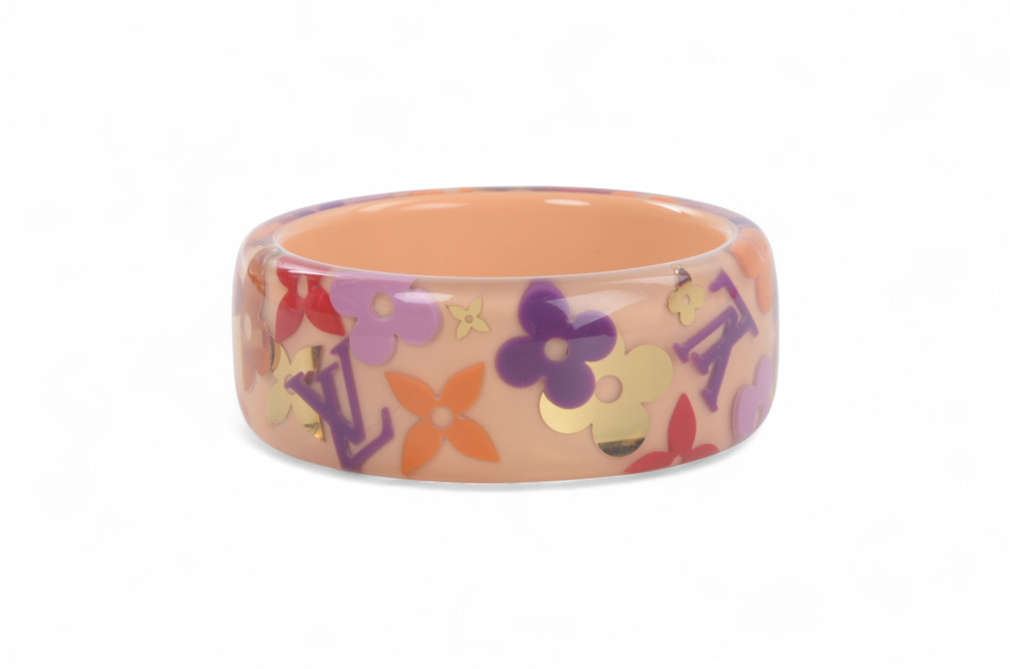 Louis Vuitton Resin Monogram Farandole Inclusion Acryl Bracelet Bangle Light Pink Gold Multicolor