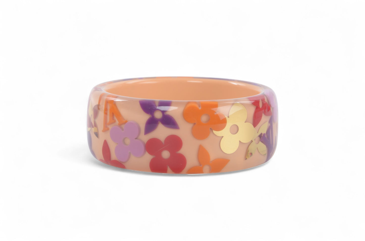 Louis Vuitton Resin Monogram Farandole Inclusion Acryl Bracelet Bangle Light Pink Gold Multicolor