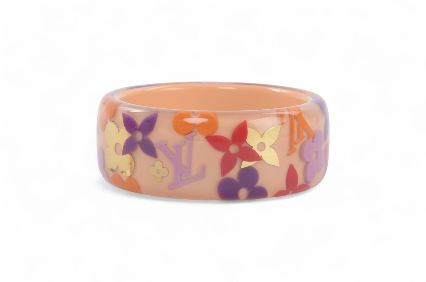 Louis Vuitton Resin Monogram Farandole Inclusion Acryl Bracelet Bangle Light Pink Gold Multicolor