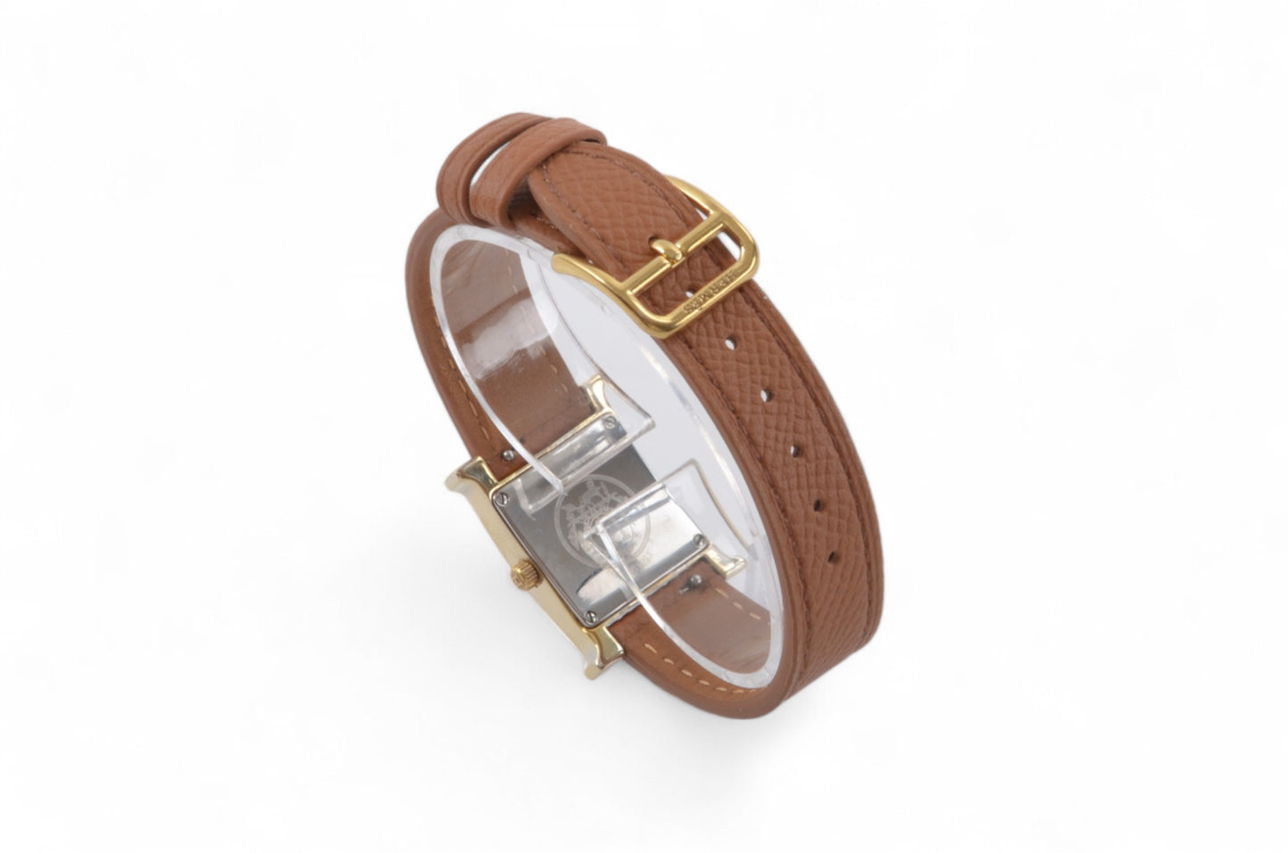 Hermès Heure H Watch HH1.201 QZ Gold Epsom Leather White Dial Women's Wristwatch Ladies Unisex